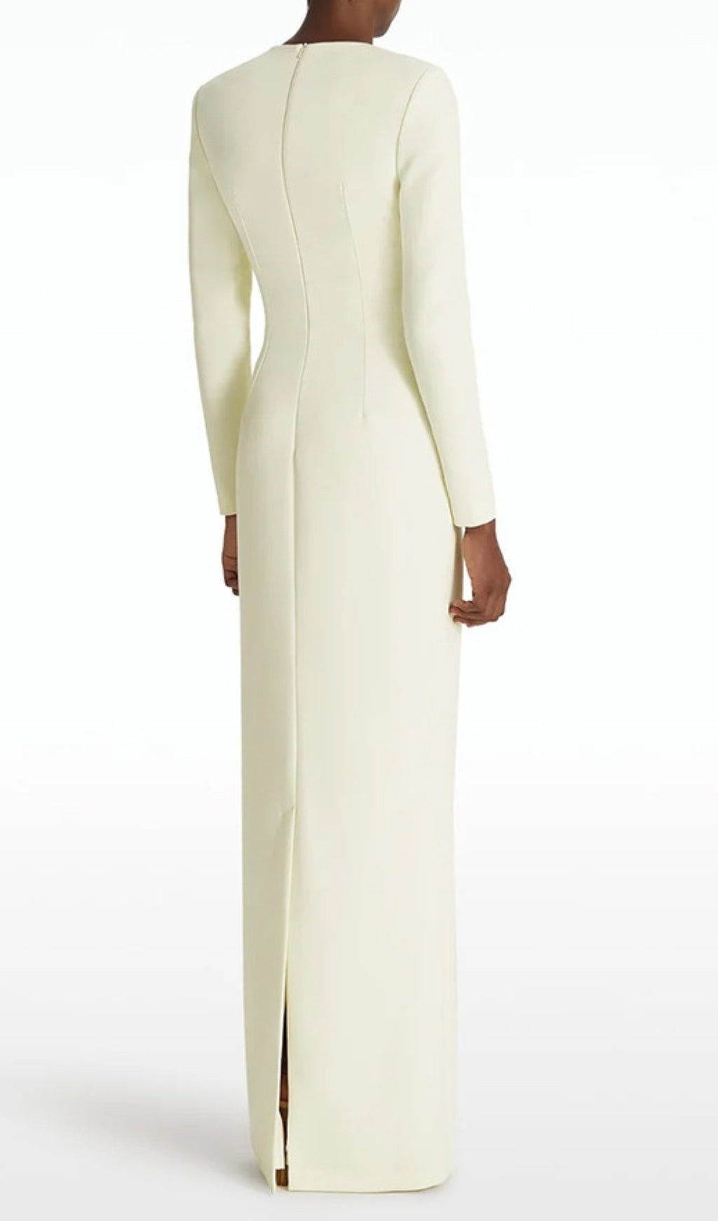 Eusebia Ivory Beaded Plunge Neck Long Sleeve Maxi Dress