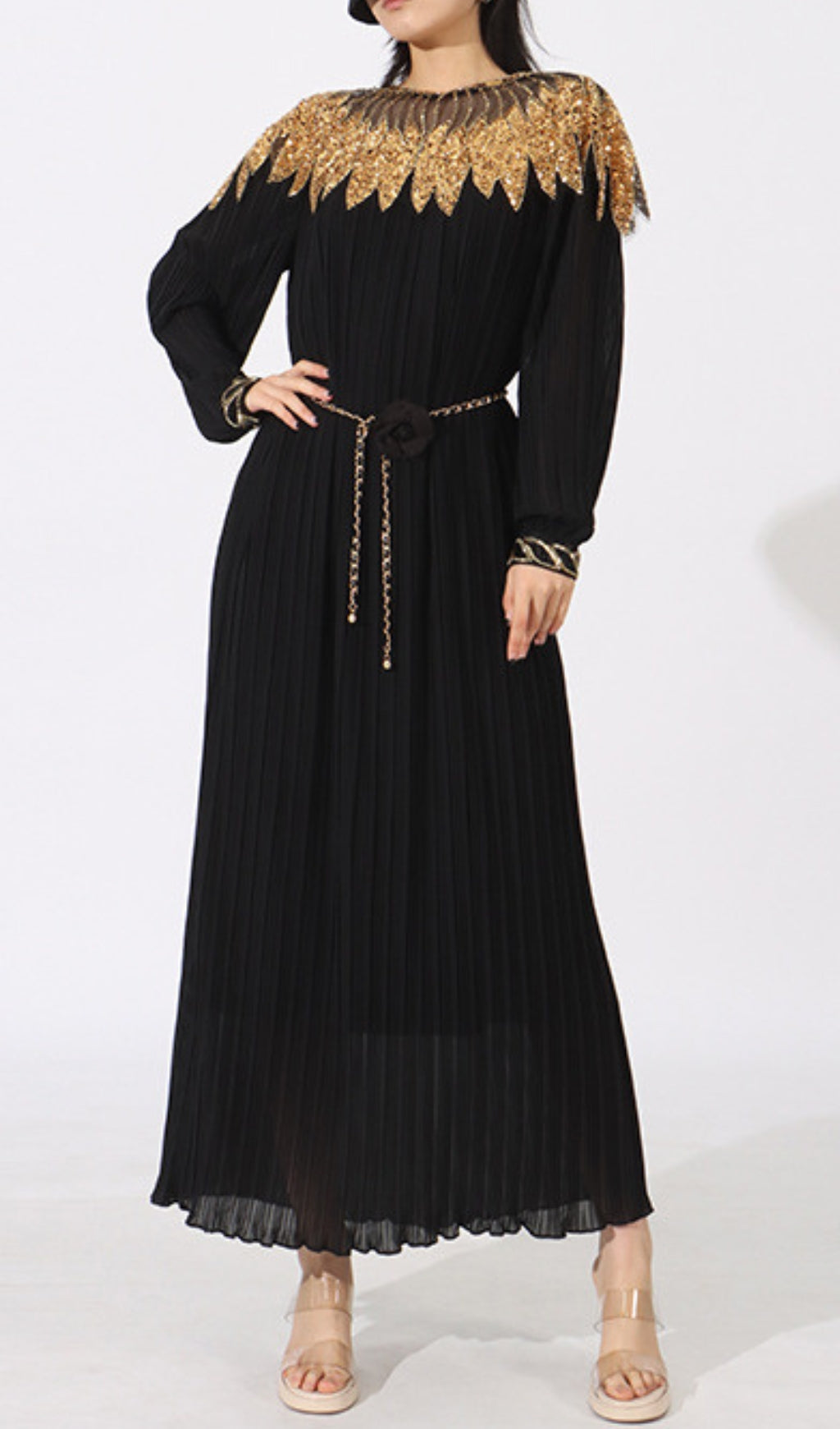 Emiliya Dazzling Black & Gold Sequin Maxi Dress
