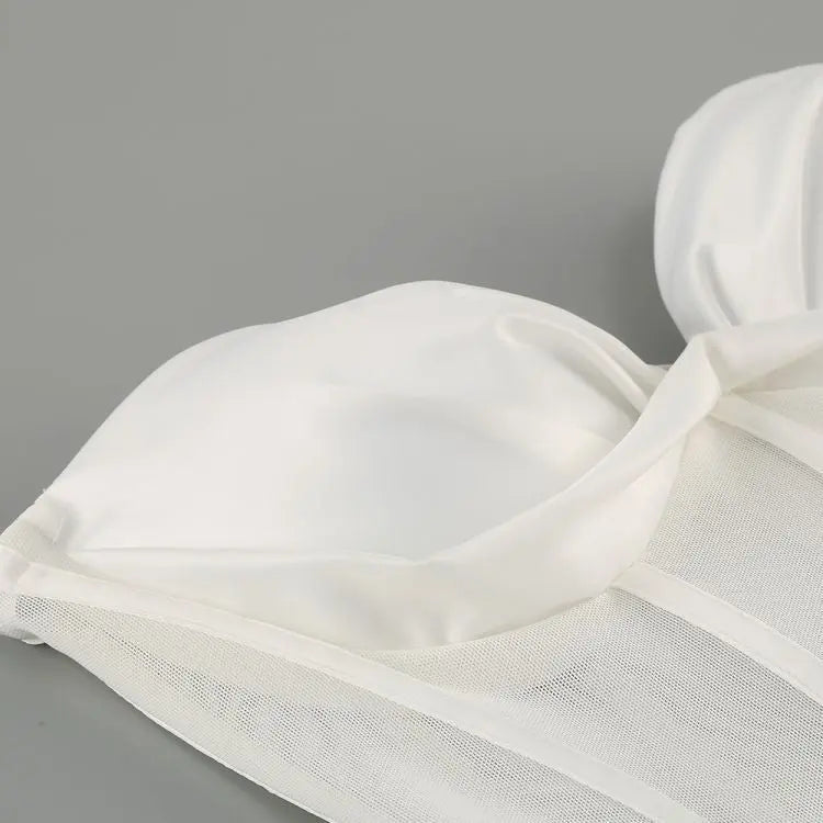 Glamorous White Corset Mesh Maxi Dress with High Slit