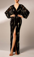 Briallen Glamour V-Neck Shimmering Gold Maxi Dress