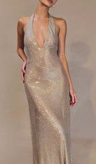 Dazzling Jayne Halter Diamante Backless Midi Dress
