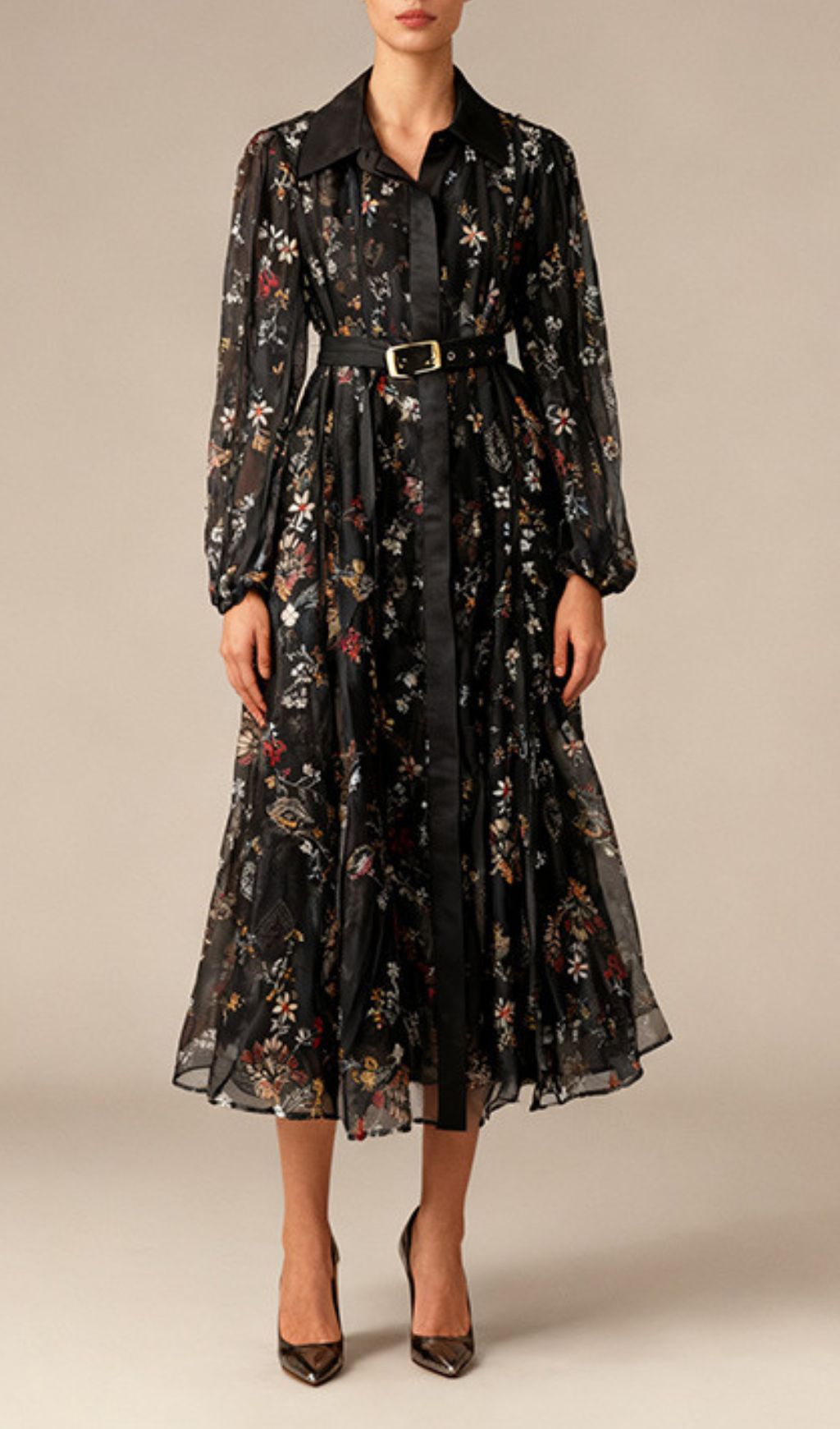 Ilandere Enchanting Black Floral Midi Dress