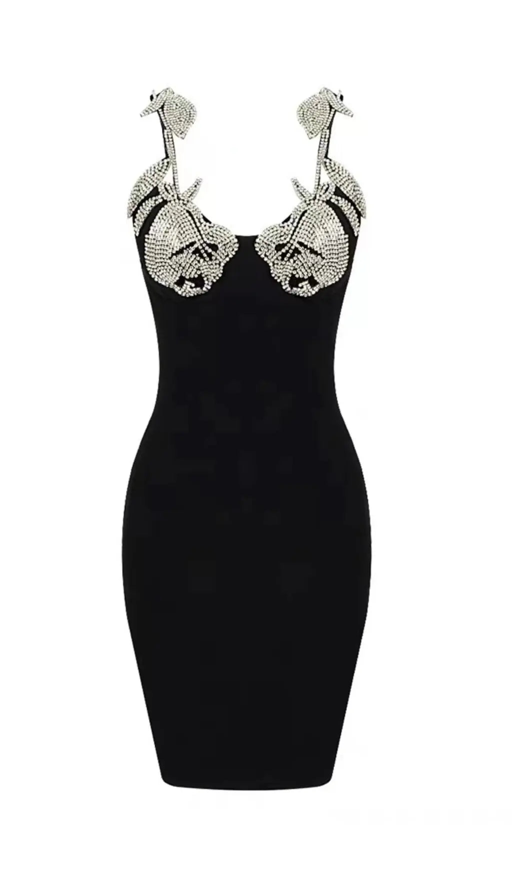 Glamorous Crystal Rose Black Bandage Mini Dress