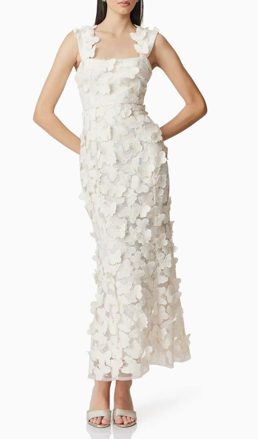 Eddy White Ethereal Butterfly Embroidered Maxi Dress