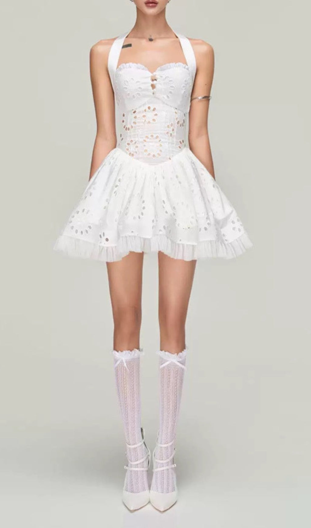 Dia White Eyelet Halter Mini Dress