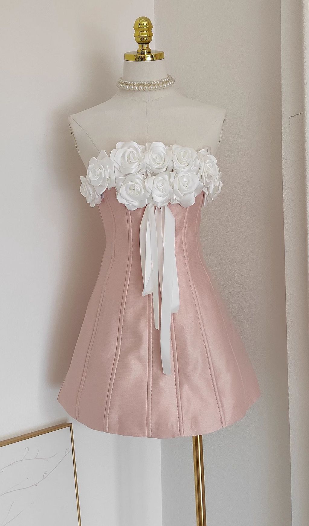 Blush Pink Floral Strapless Mini Dress