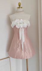 Blush Pink Floral Strapless Mini Dress
