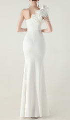 Ijlal Glamorous White One-Shoulder Ruffle Slit Maxi Dress