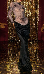 Kjartan Glamorous High Neck Spider Web Velvet Maxi Dress
