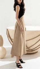 Chic Color Block Sleeveless Midi Dress