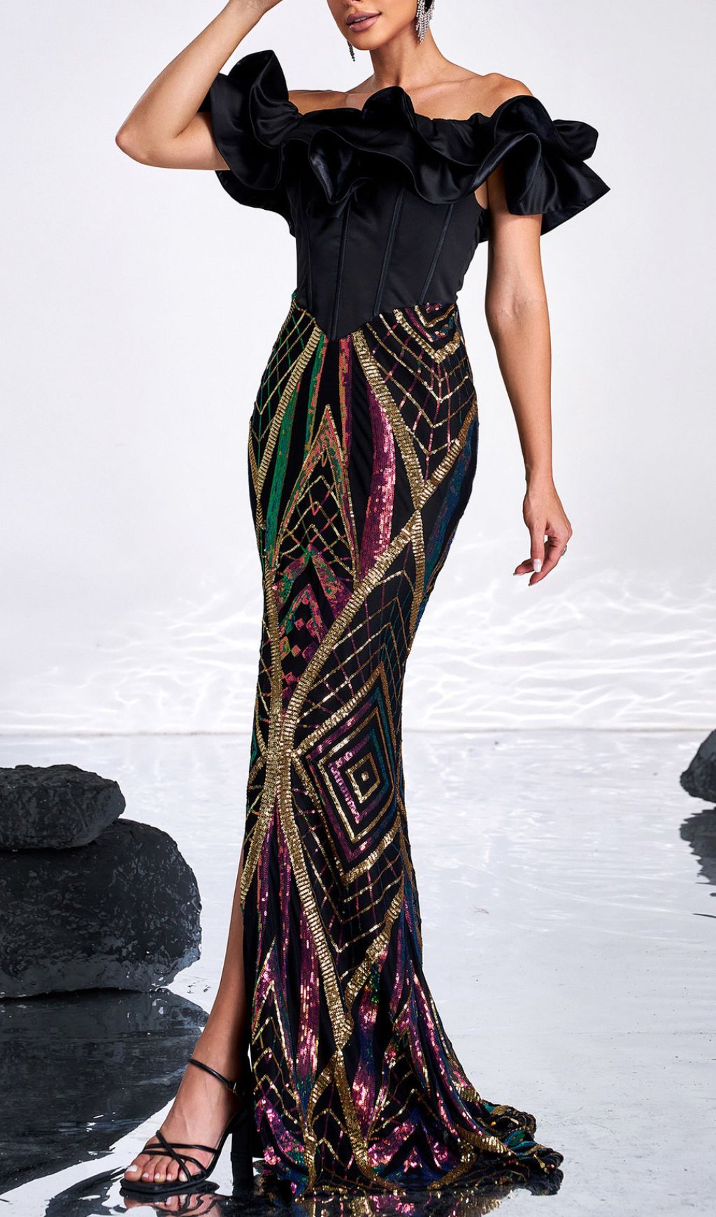 Honesti Dazzling Sequin Corset Maxi Dress