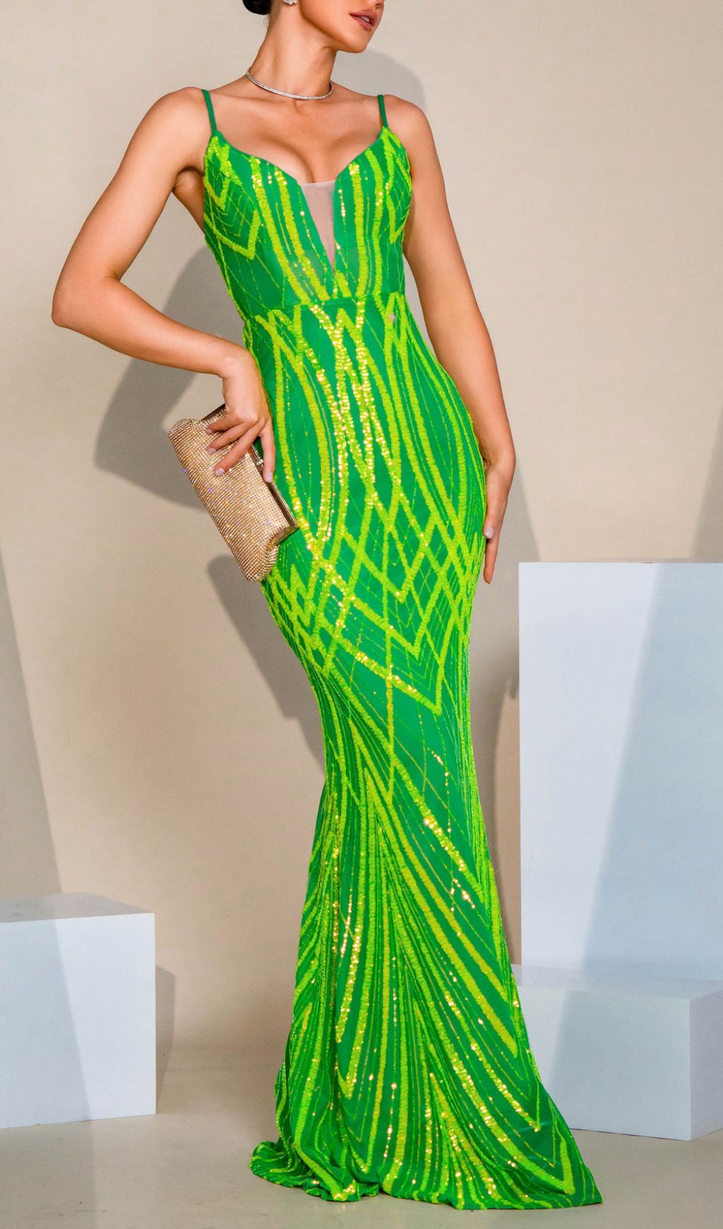 Firenze Showstopping Vibrant Green Sequin Maxi Dress