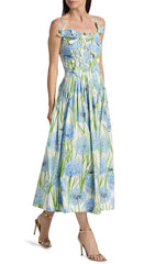 Kaari Whimsical Allium Bloom Midi Dress with 3D Appliques & Pockets