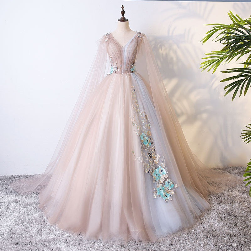 Precioso vestido de fiesta largo de tul con escote en V 