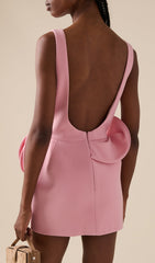 Dovizia Pink Rosette Backless Mini Dress