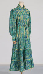 Vibrant Paisley Tiered Midi Dress with Long Sleeves