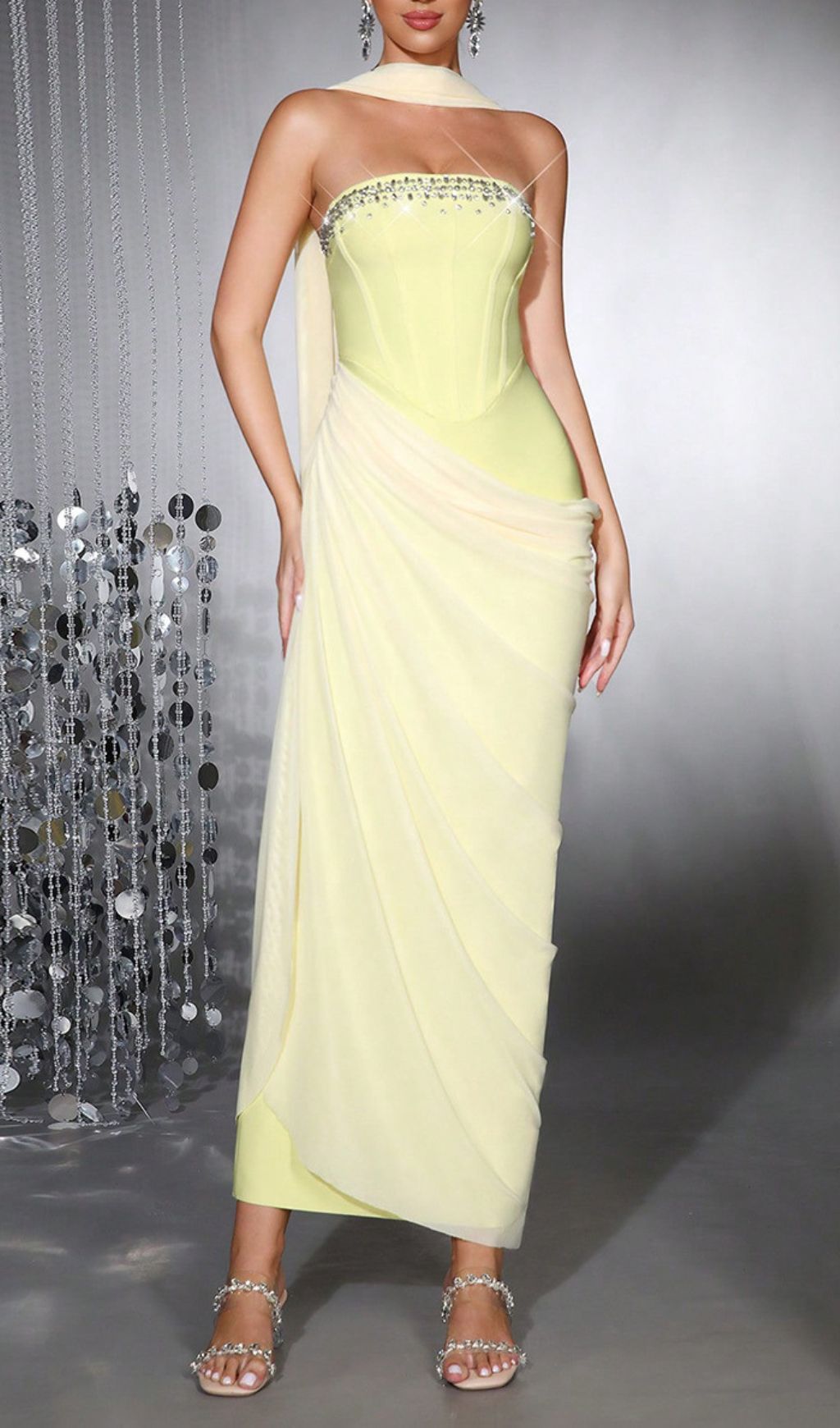 Dazzling Haisley Yellow Corset Diamante Maxi Dress