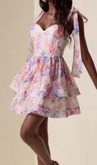 Faya Strappy Floral Tiered Mini Dress