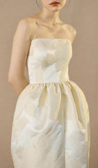 Elegant Brygida Ivory Floral Jacquard Strapless Maxi Dress
