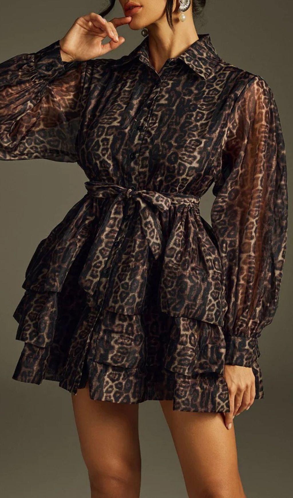 Hazra Fierce Leopard Print Tiered Mini Dress