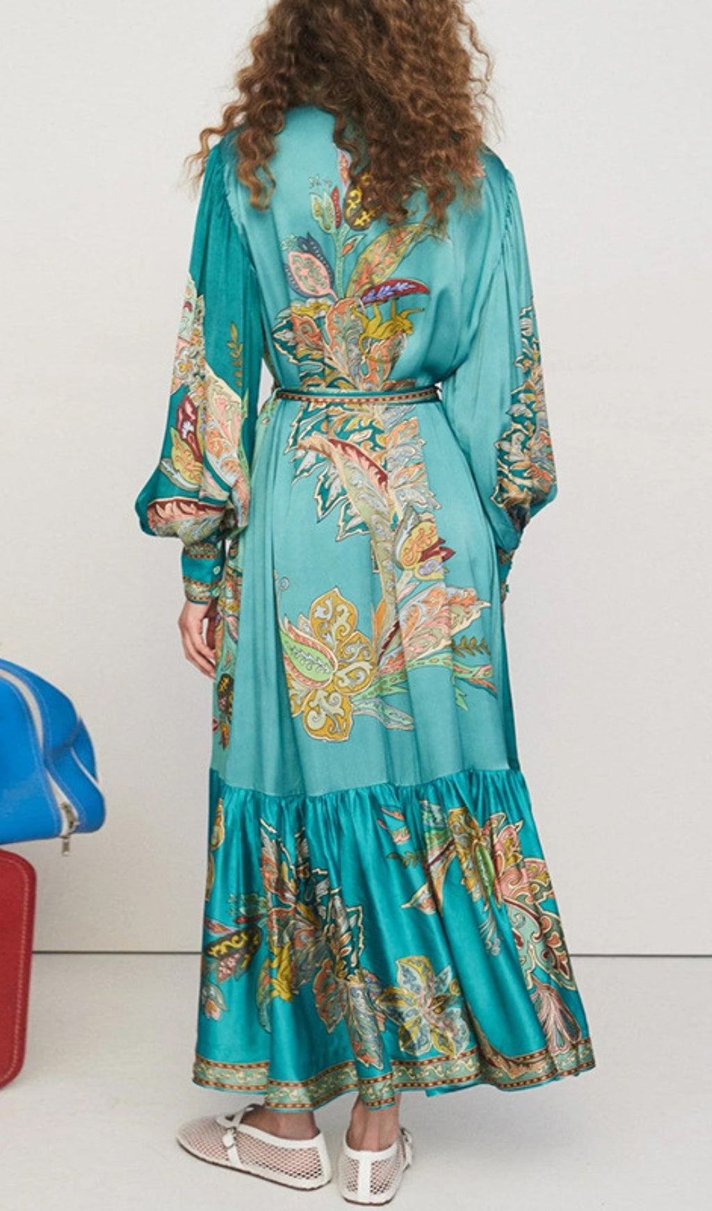Vibrant Bohemian Canyon Flower Patchwork Long Sleeve Maxi Dress