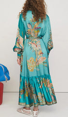 Vibrant Bohemian Canyon Flower Patchwork Long Sleeve Maxi Dress
