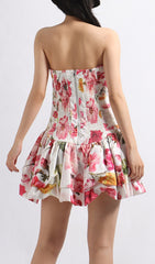 Elara Flirty & Floral Strapless Mini Dress