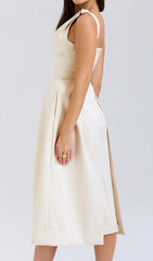Dilanne Elegant Ivory V-Neck Midi Dress