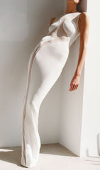 Fadia White Mesh Illusion Maxi Dress