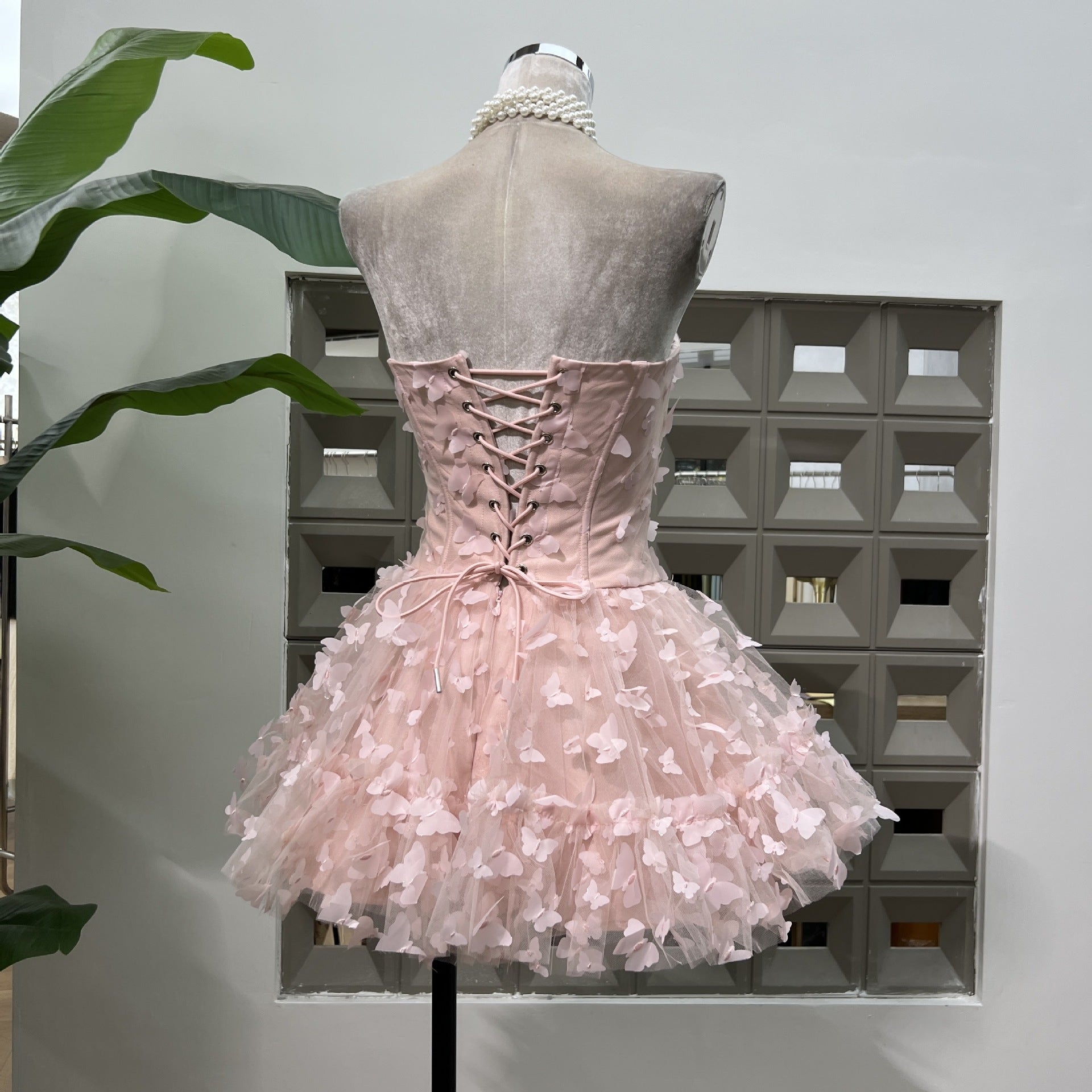FYRA Strapless Pink Butterfly Corset Mini Dress