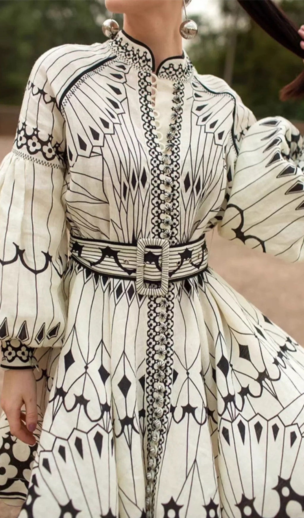 Camryn Black & White Boho Chic Belted Mini Dress