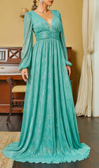 Briseis Aqua Shimmer Pleated Maxi Dress