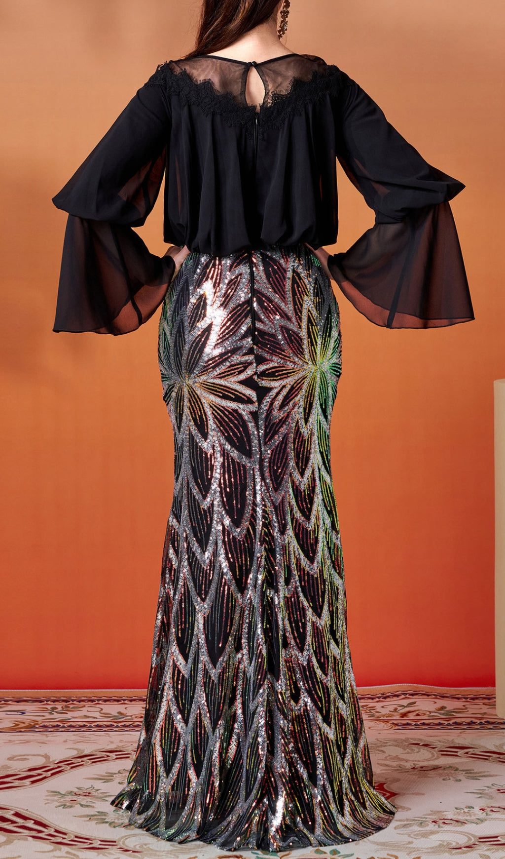 Donda Glamorous Iridescent Sequin Maxi Dress