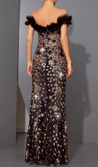 Genera Black & Gold Sequin Off-Shoulder Maxi Gown