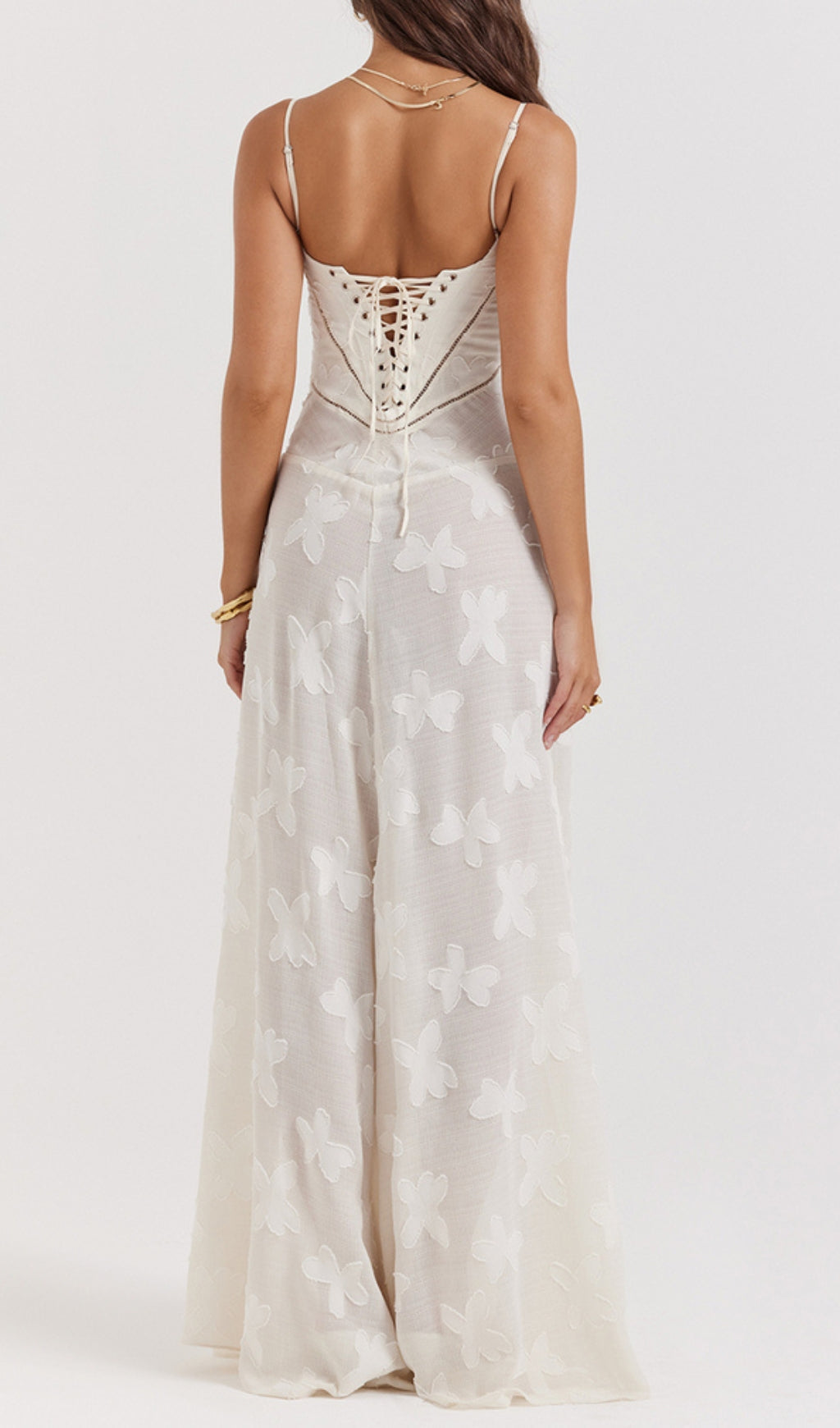 Billie Cream Butterfly Lace-Up Maxi Dress