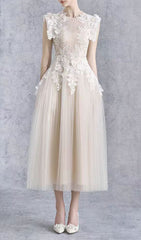 Faina Romantic Floral Lace & Tulle Midi Dress