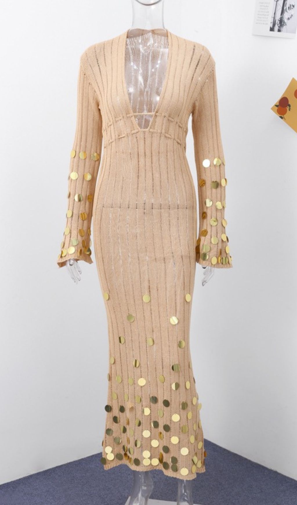 Honza Dazzling Gold Sequin Knit Maxi Dress