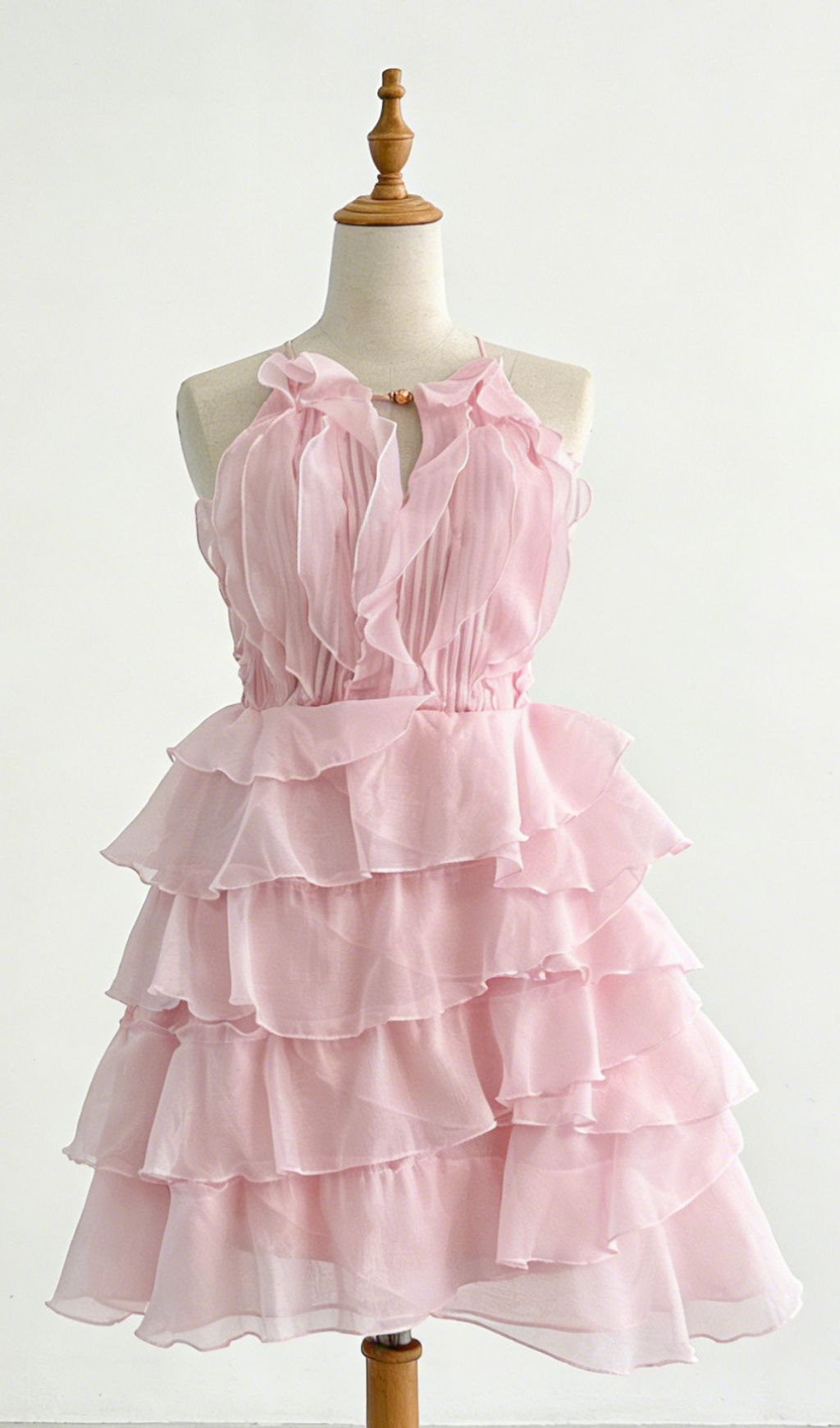 Kadyn Chic Pink Halter Ruffle Mini Dress