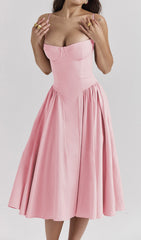 Dextra Pink Bustier Pleated Midi Dress