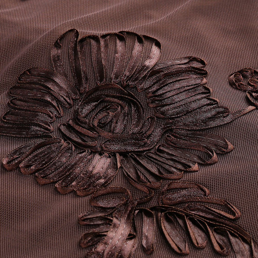 Jovan Coffee Flower Long Sleeve Mini Dress