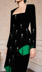 Hedya Black Velvet & Emerald Crystal Statement Maxi Gown