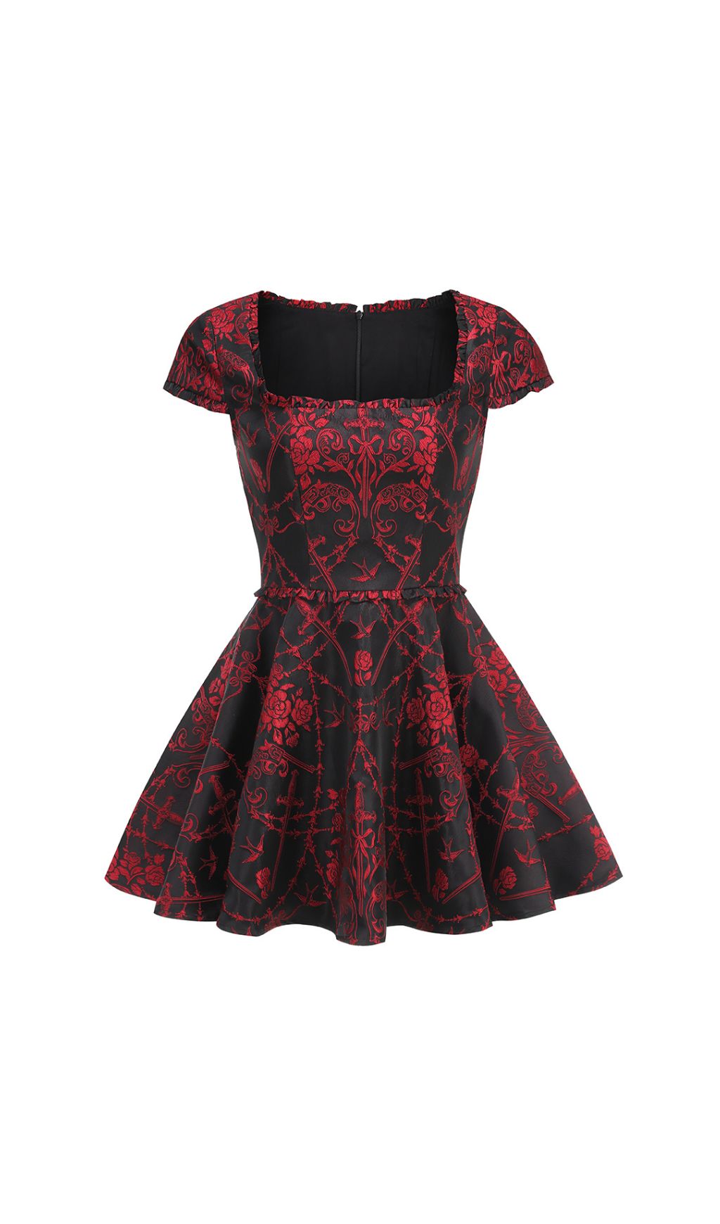 Fantine Red Damask Mini Dress