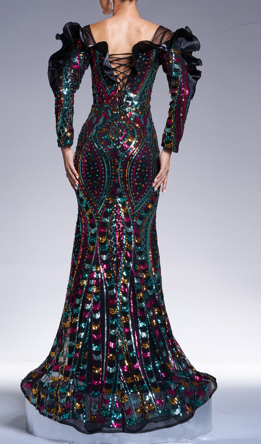 Charlize Dazzling Multi-Color Sequin Long Sleeve Maxi Dress