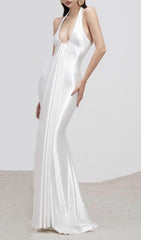 Isla White Satin Halter Maxi Dress