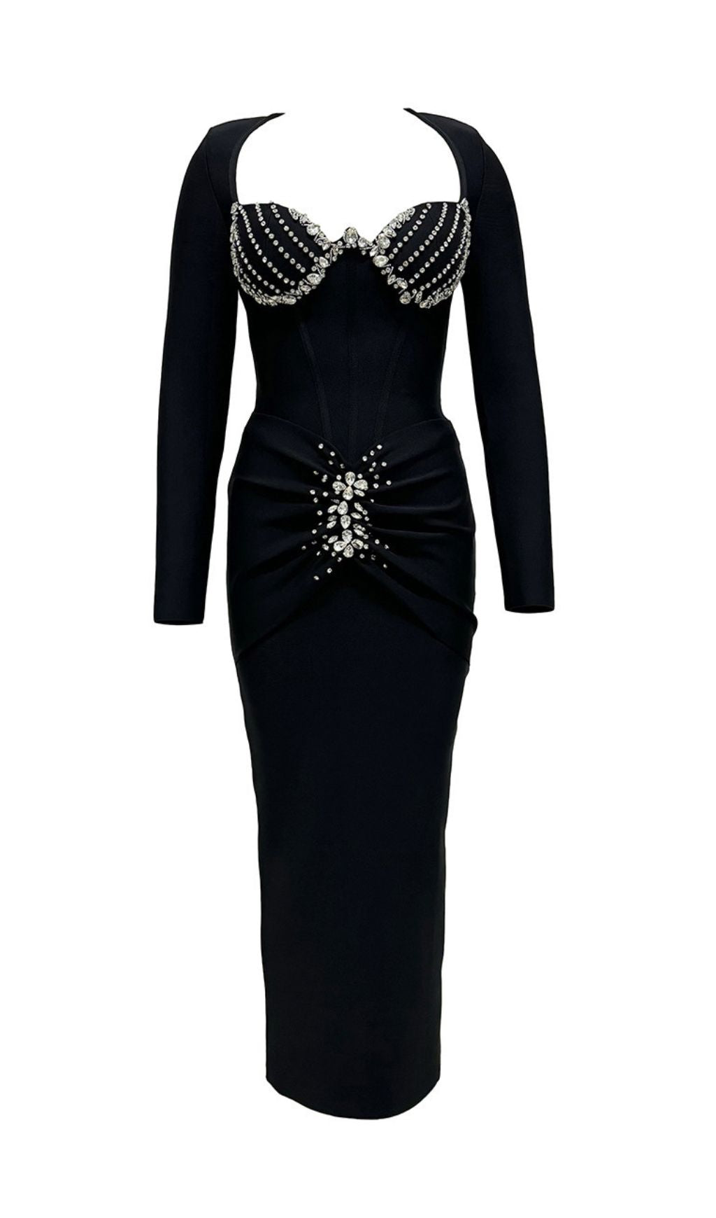 Felicja Diamante Long Sleeve Maxi Gown