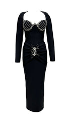 Felicja Diamante Long Sleeve Maxi Gown