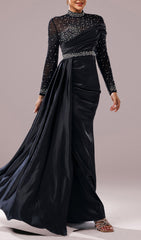 Dell Black Pearl Embellished Long Sleeve Maxi Dress