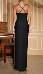 Evynne Black Rhinestone Corset Maxi Dress