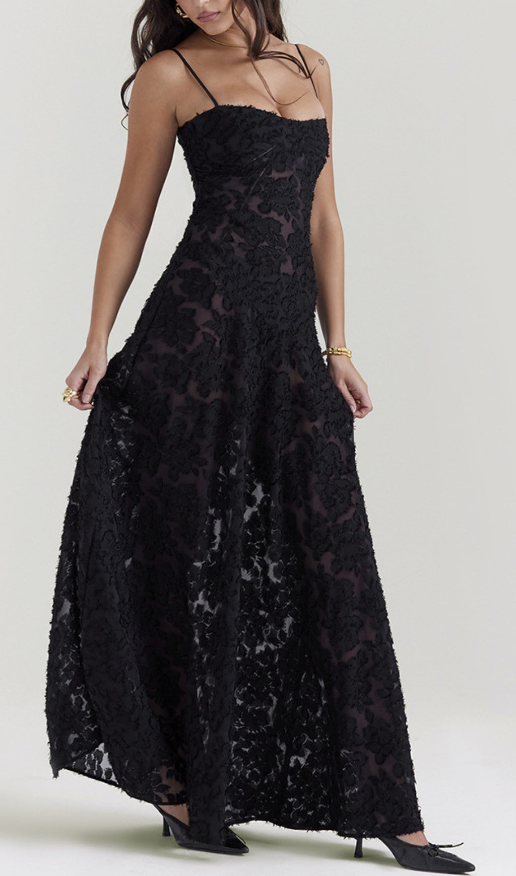 Billie Romantic Black Floral Lace-Up Back Maxi Dress