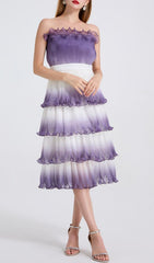 Fiene Dreamy Lavender Ombre Tiered Tulle Midi Dress